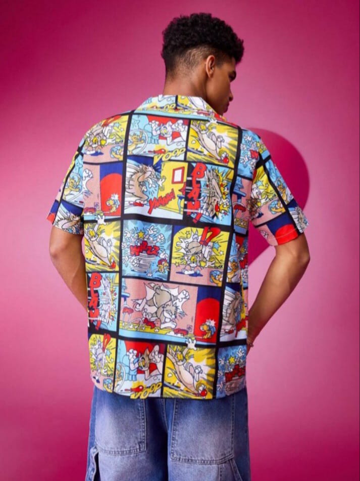 Uptown Funky Men's Cartoon Comic Print Casual Woven Pop Art Shirts